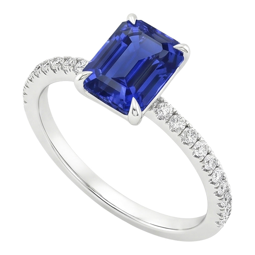 Natural Sapphire Ring 4ct - White Gold 14K