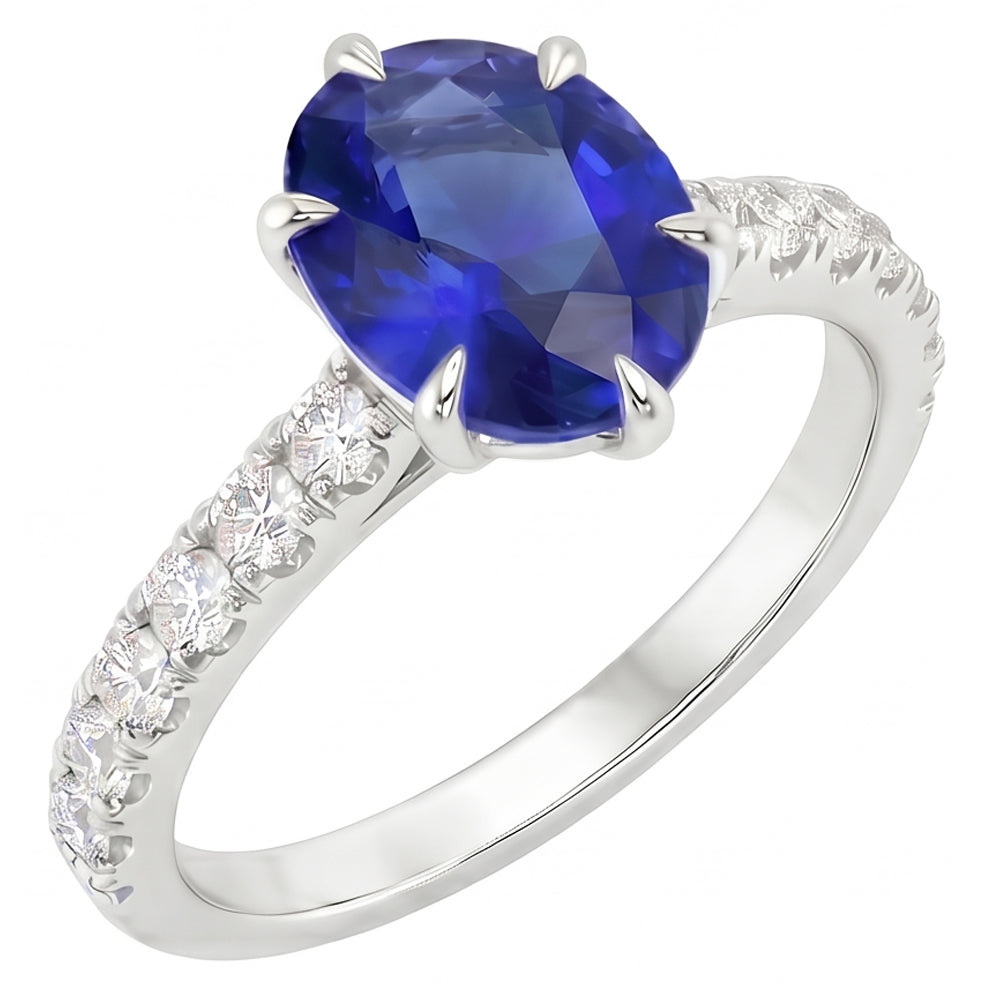Natural Sapphire Ring 4ct - White Gold 14K