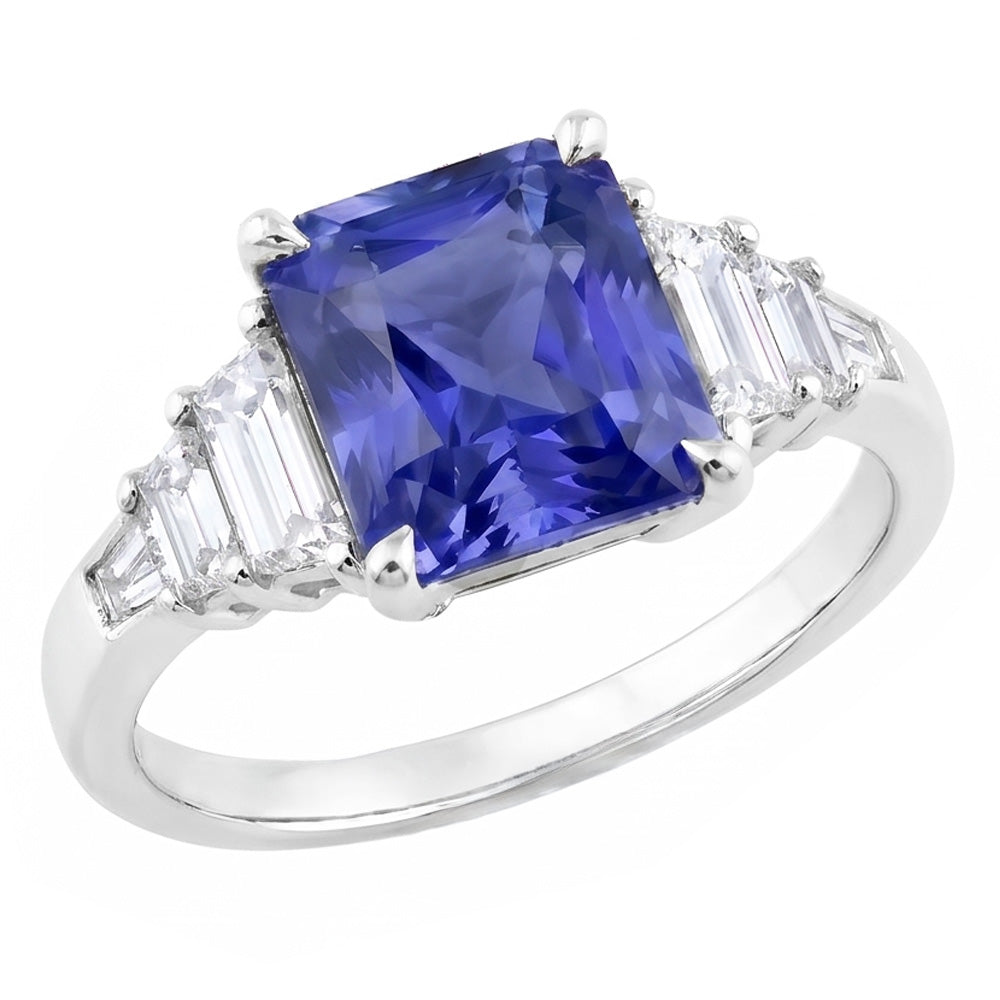 Natural Sapphire Ring 4ct - White Gold 14K