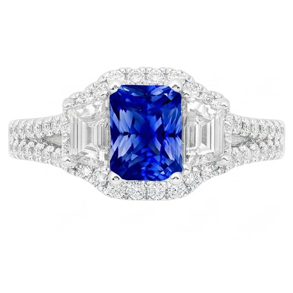 Natural Sapphire Ring 4ct - White Gold 14K