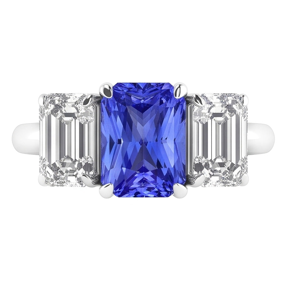Natural Sapphire Ring 4ct - White Gold 14K