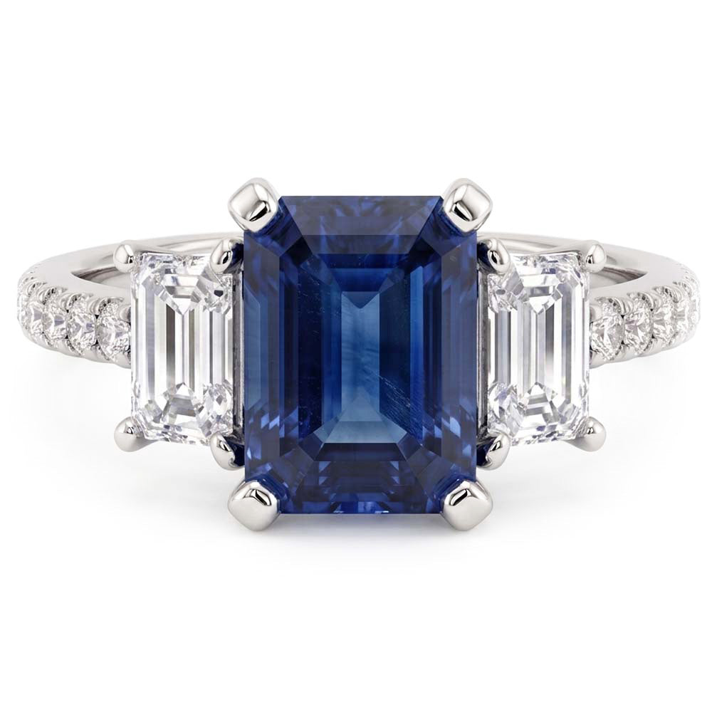 Natural Sapphire Ring 4ct - White Gold 14K
