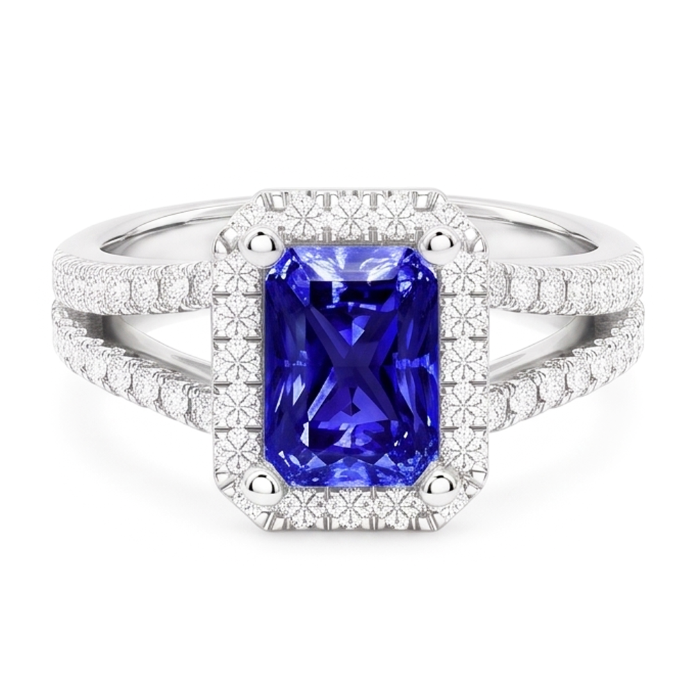 Natural Sapphire Ring 4ct - White Gold 14K