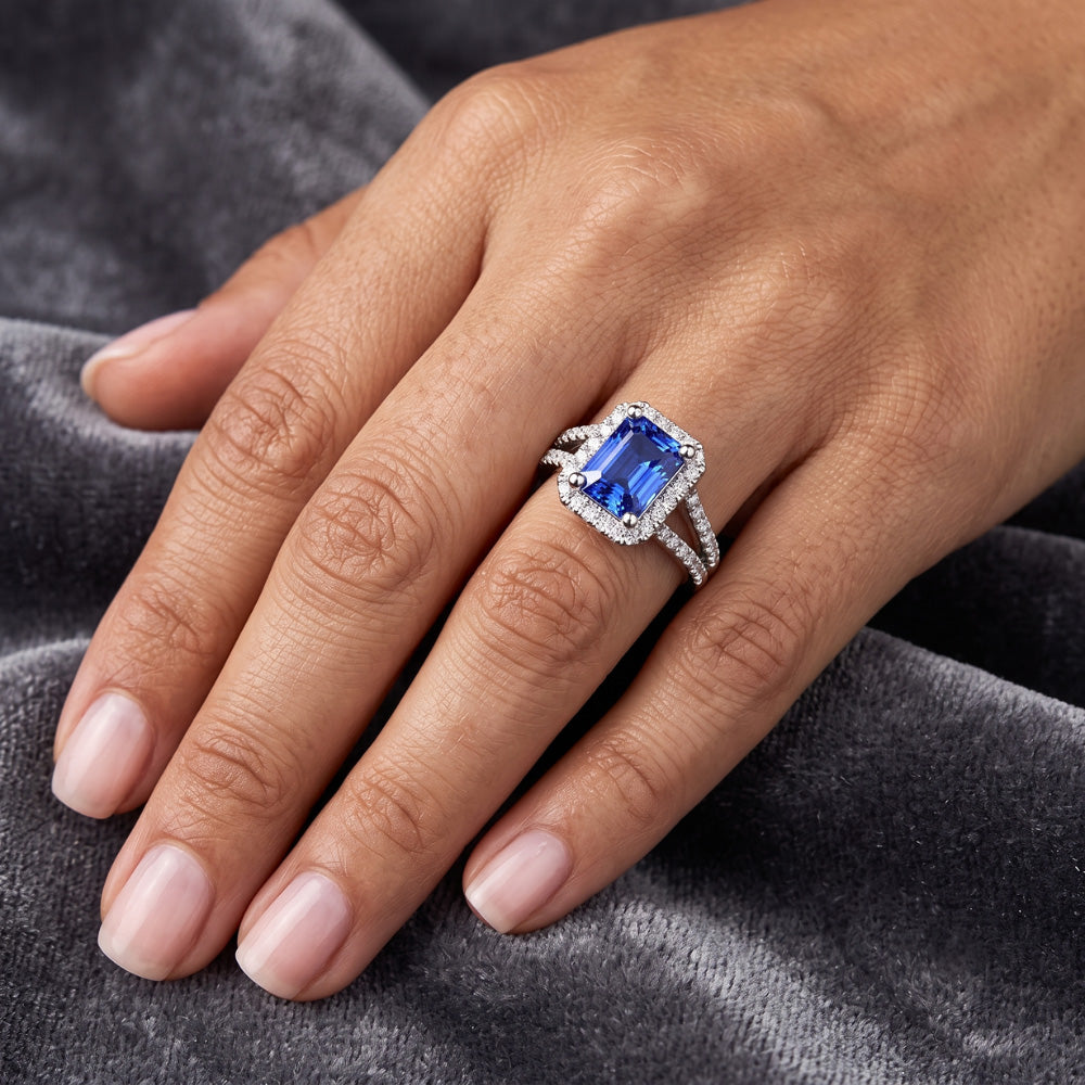 Natural Sapphire Ring 4ct - White Gold 14K