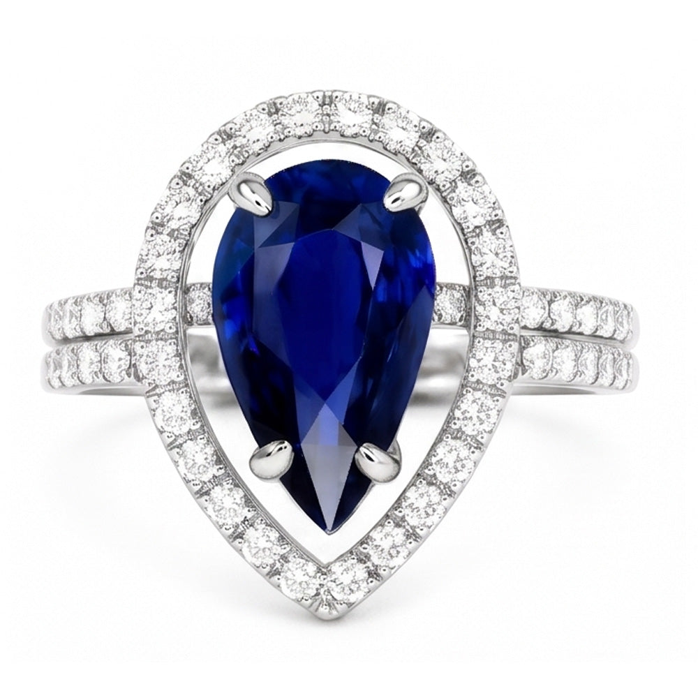 Natural Sapphire Ring 4ct - White Gold 14K