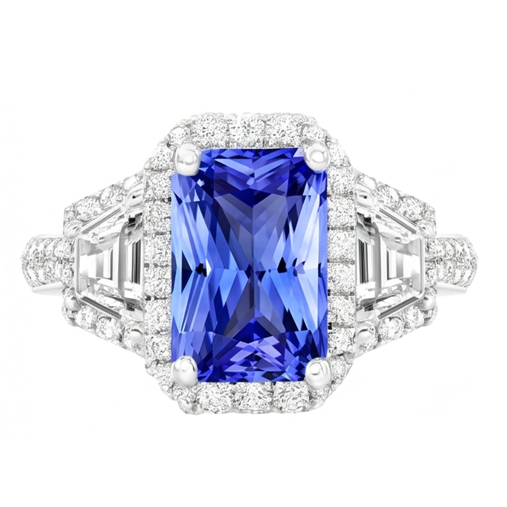 Natural Sapphire Ring 4ct - White Gold 14K