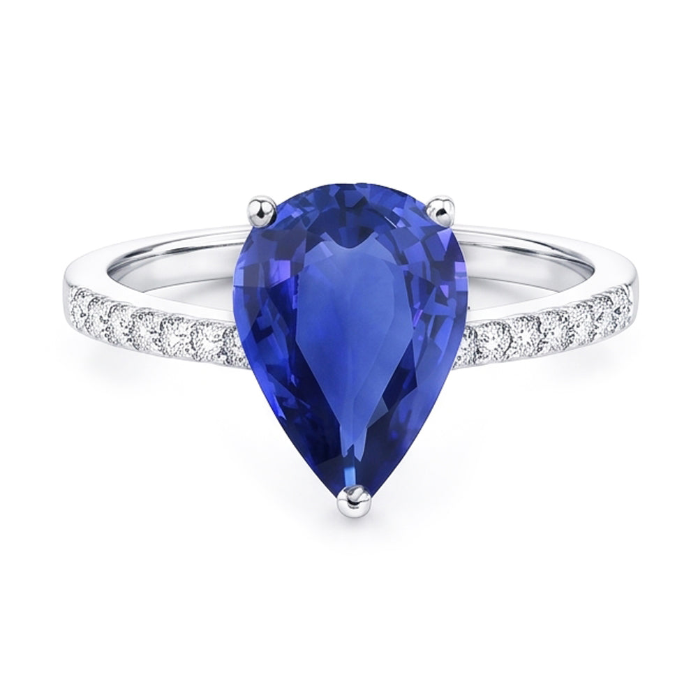 Natural Sapphire Ring 4ct - White Gold 14K