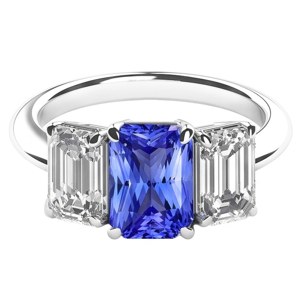 Natural Sapphire Ring 4ct - White Gold 14K