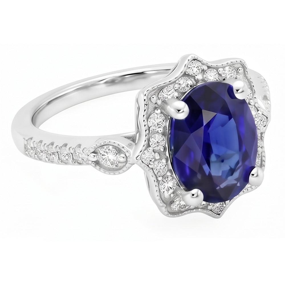 Natural Sapphire Ring 4ct - White Gold 14K