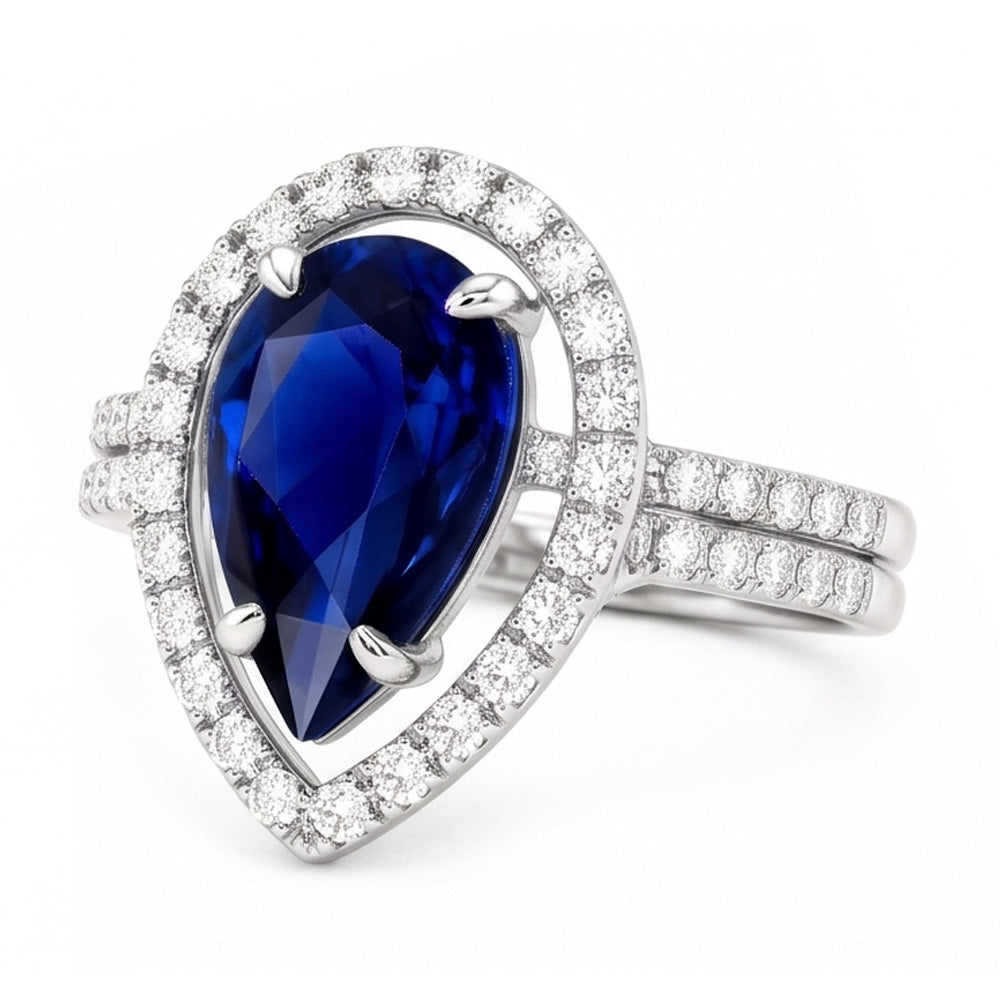 Natural Sapphire Ring 4ct - White Gold 14K