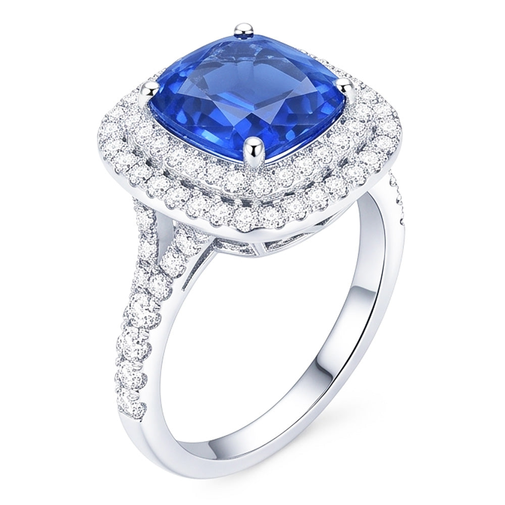 Natural Sapphire Ring 4ct - White Gold 14K