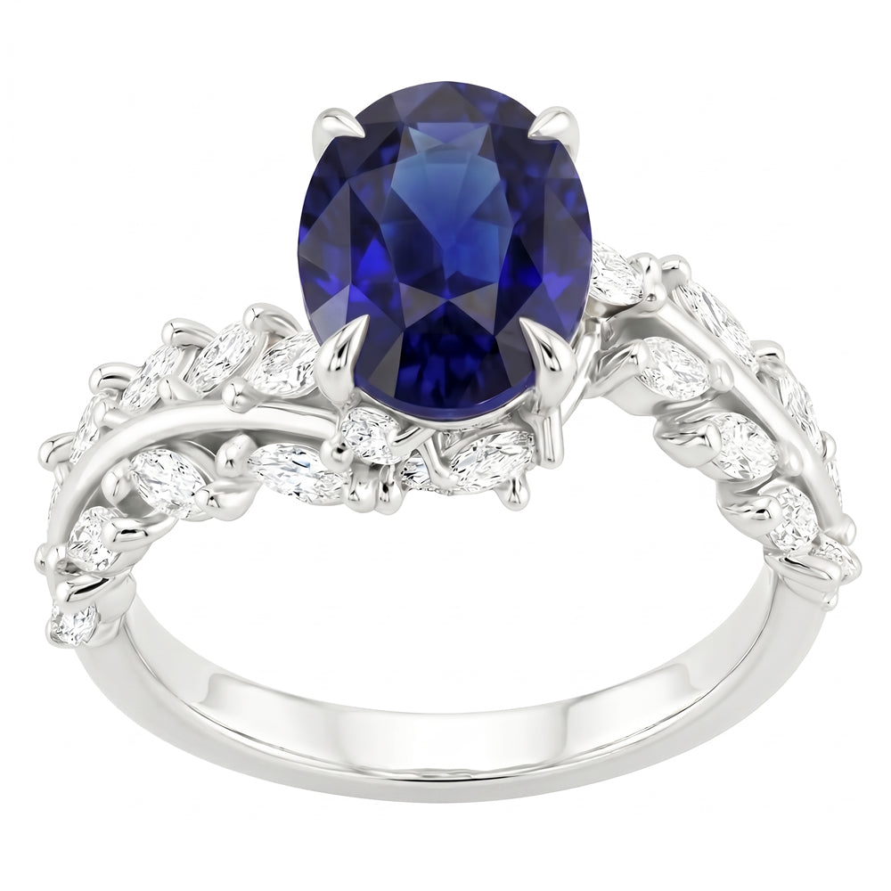 Natural Sapphire Ring 4ct - White Gold 14K