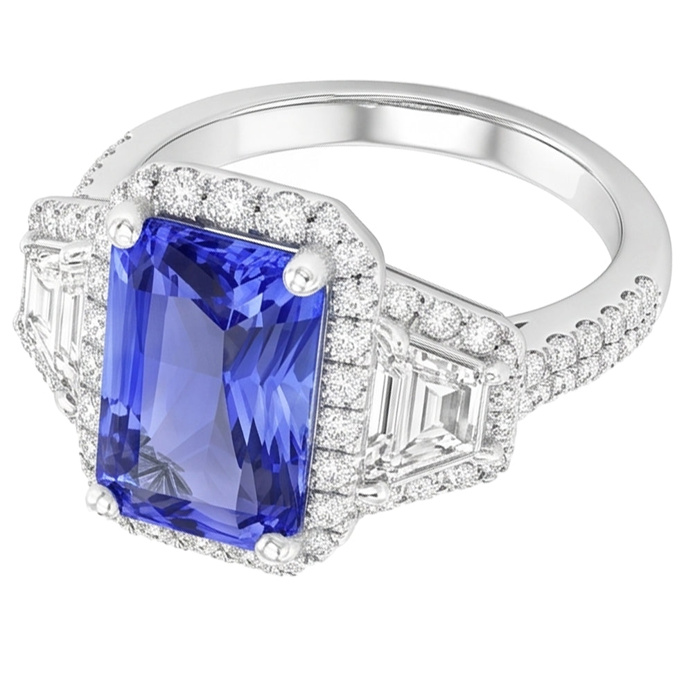 Natural Sapphire Ring 4ct - White Gold 14K
