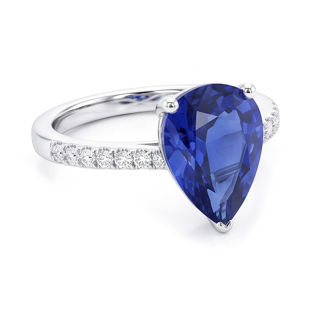 Natural Sapphire Ring 4ct - White Gold 14K