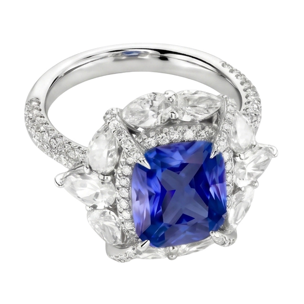 Natural Sapphire Ring 4ct - White Gold 14K