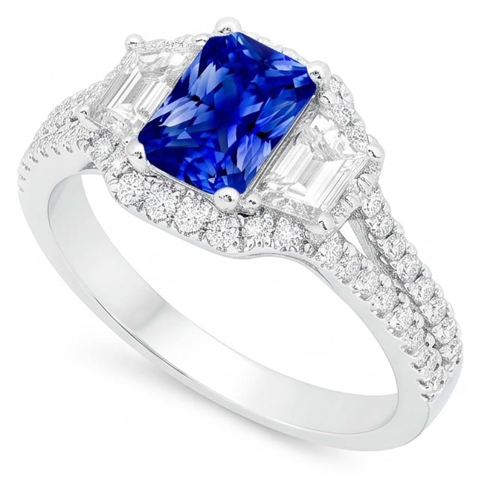 Natural Sapphire Ring 4ct - White Gold 14K