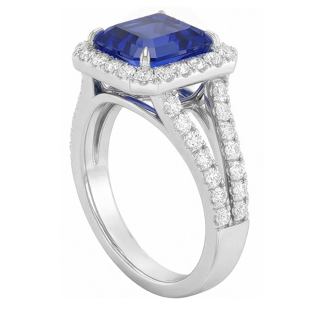Natural Sapphire Ring 4ct - White Gold 14K
