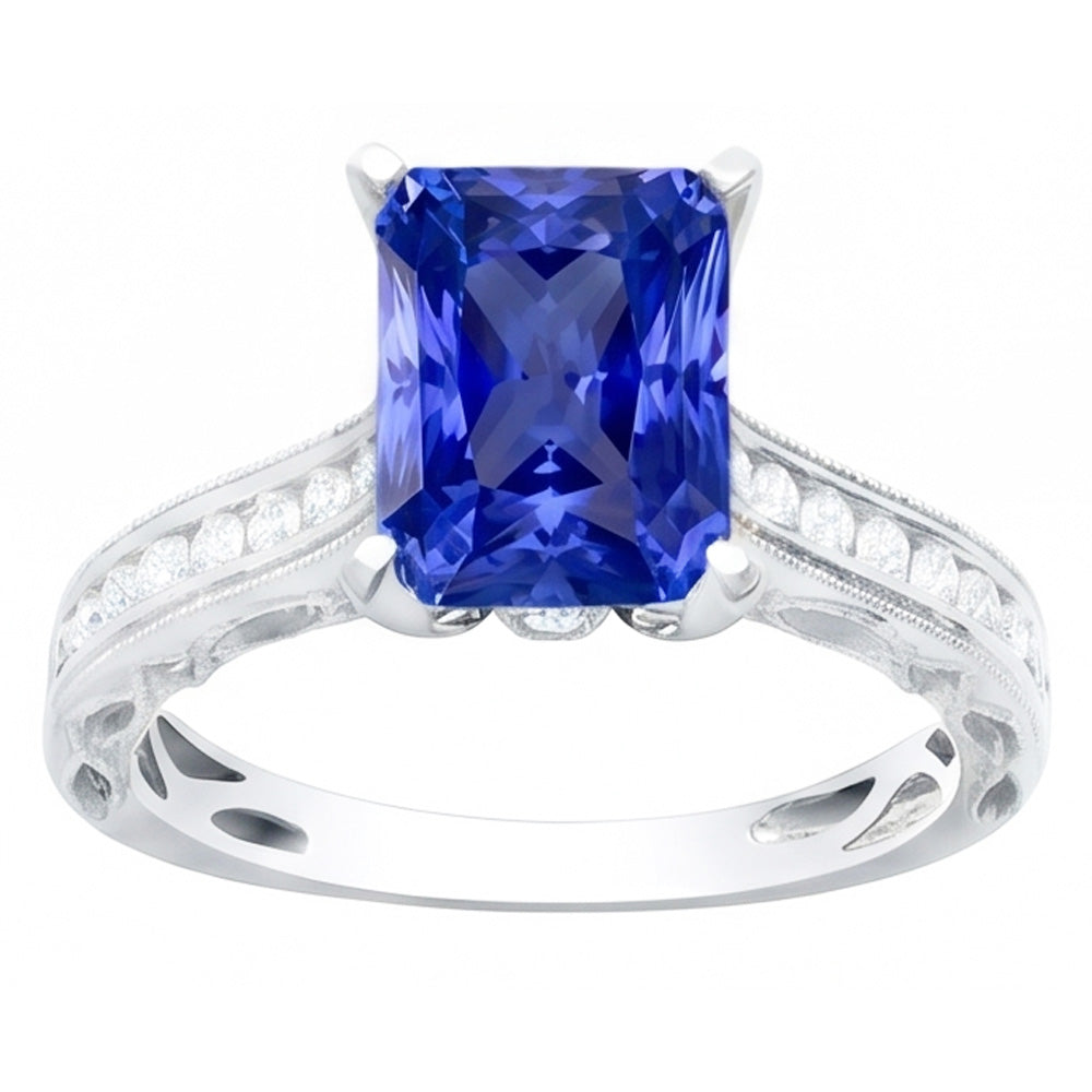 Natural Sapphire Ring 4ct - White Gold 14K