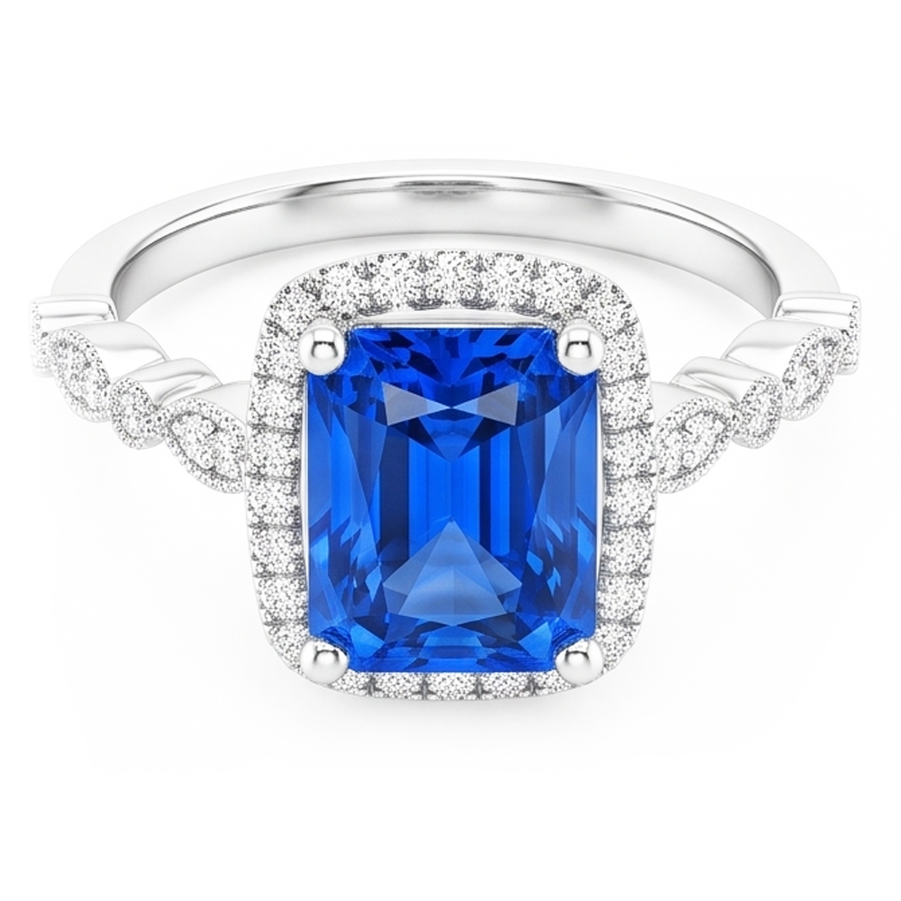 Natural Sapphire Ring 4ct - White Gold 14K