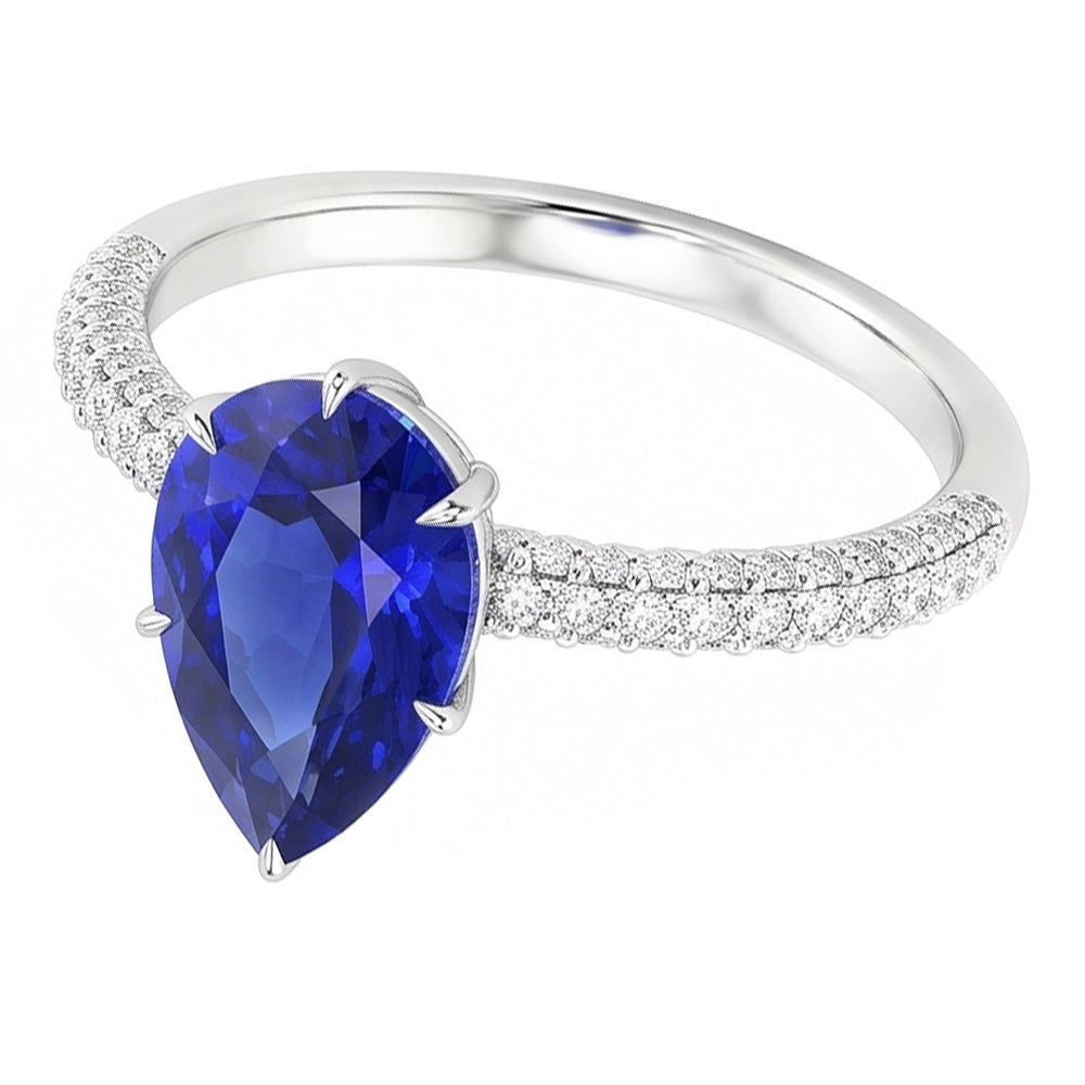 Natural Sapphire Ring 4ct - White Gold 14K