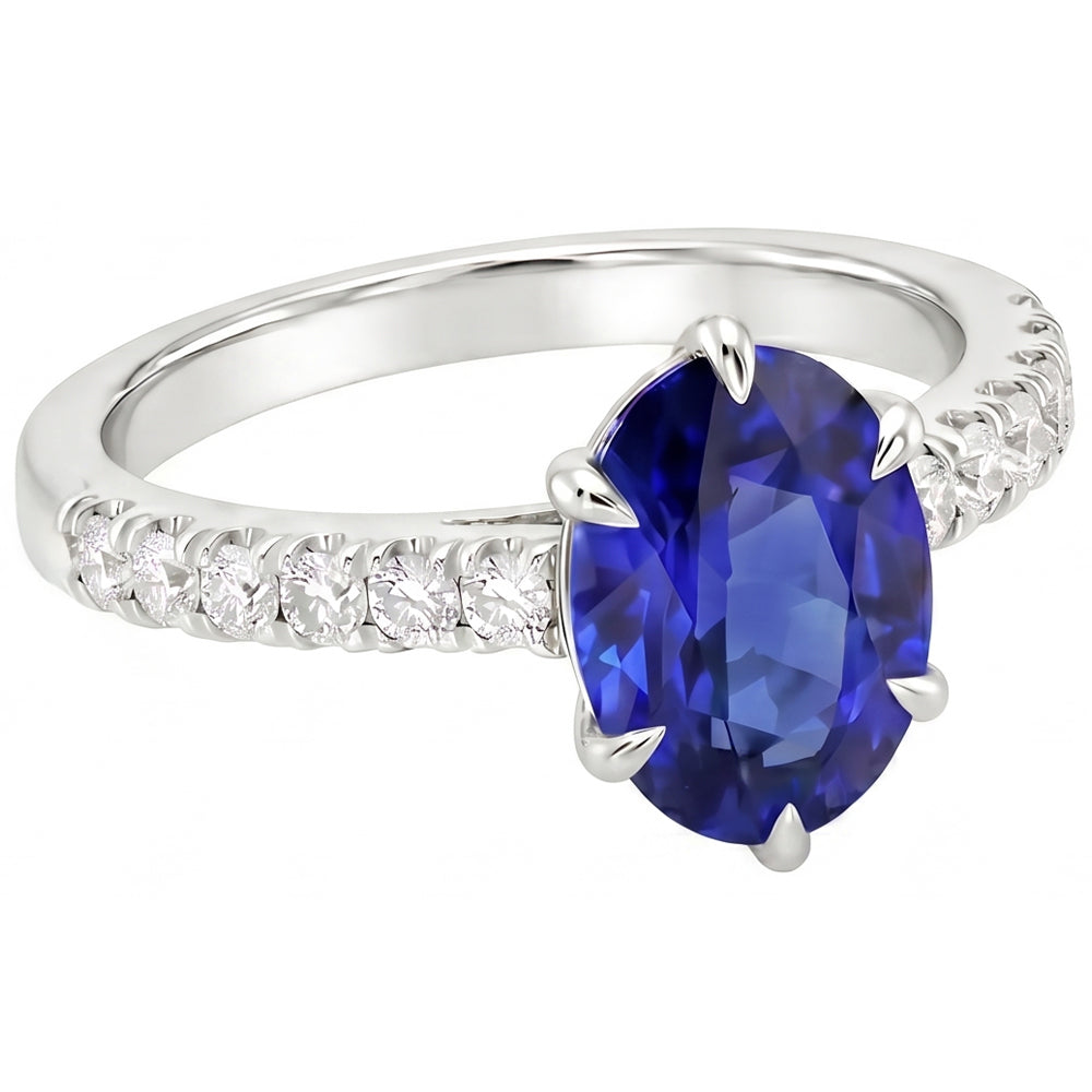 Natural Sapphire Ring 4ct - White Gold 14K