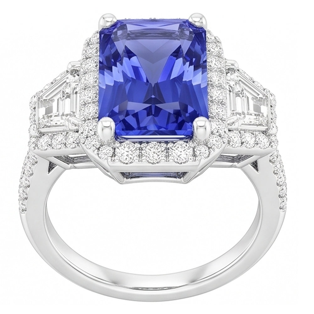Natural Sapphire Ring 4ct - White Gold 14K