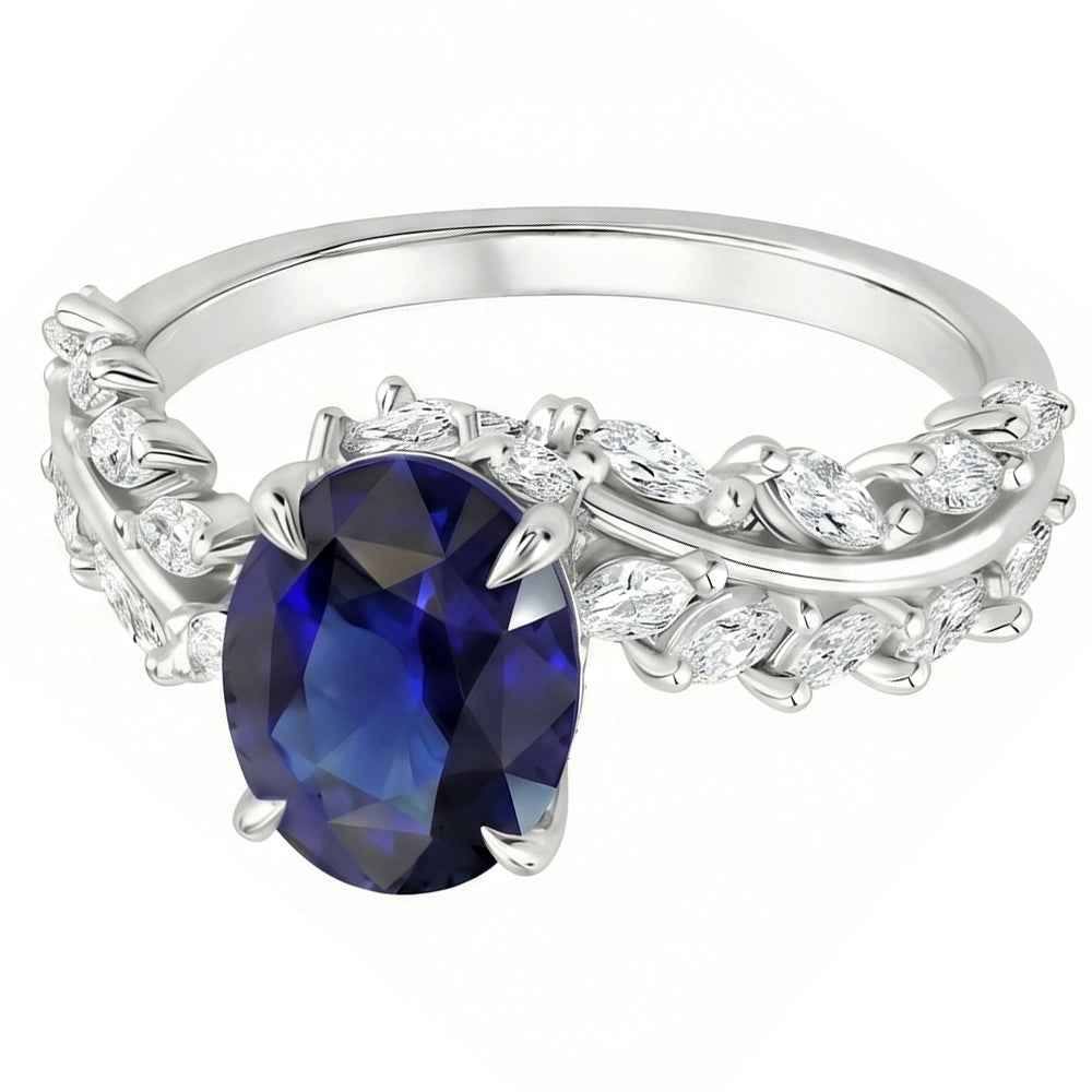 Natural Sapphire Ring 4ct - White Gold 14K
