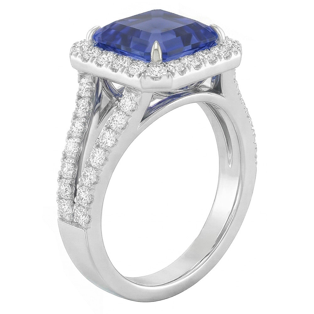 Natural Sapphire Ring 4ct - White Gold 14K