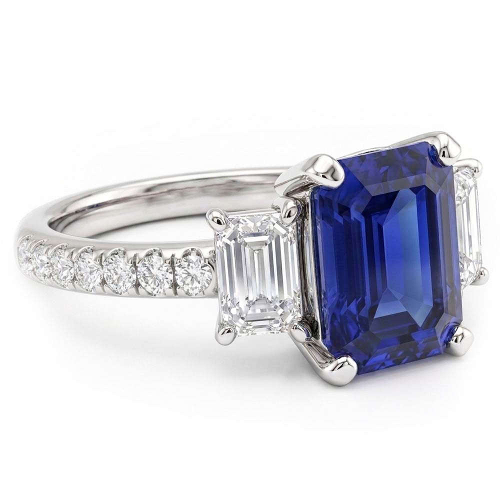 Natural Sapphire Ring 4ct - White Gold 14K