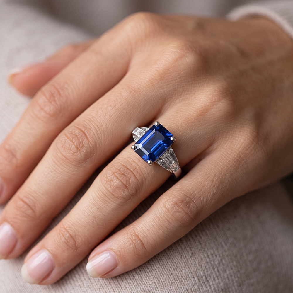 Natural Sapphire Ring 4ct - White Gold 14K