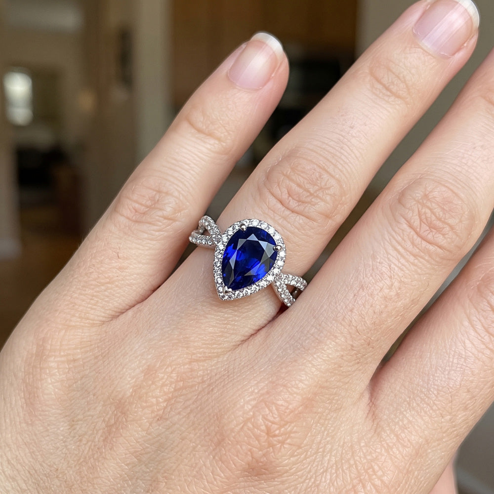 Natural Sapphire Ring 4ct - White Gold 14K