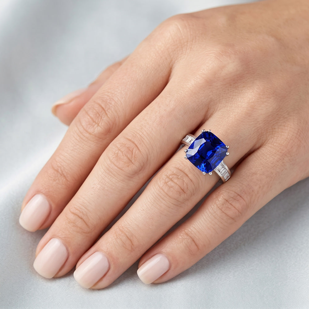 Natural Sapphire Ring 4ct - White Gold 14K