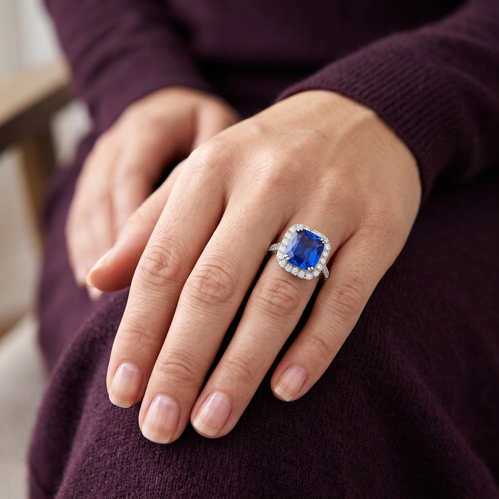 Natural Sapphire Ring 4ct - White Gold 14K