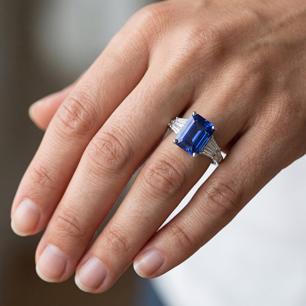Natural Sapphire Ring 4ct - White Gold 14K