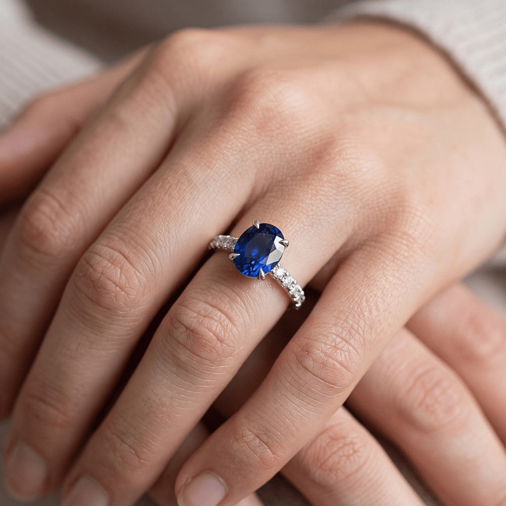 Natural Sapphire Ring 4ct - White Gold 14K