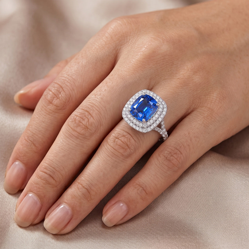 Natural Sapphire Ring 4ct - White Gold 14K