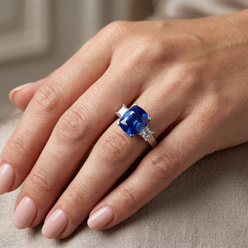 Natural Sapphire Ring 4ct - White Gold 14K