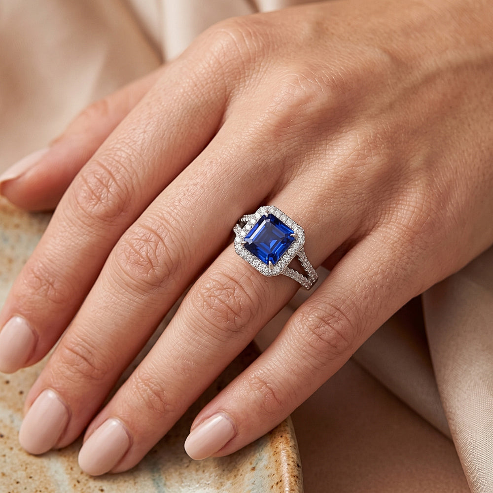 Natural Sapphire Ring 4ct - White Gold 14K