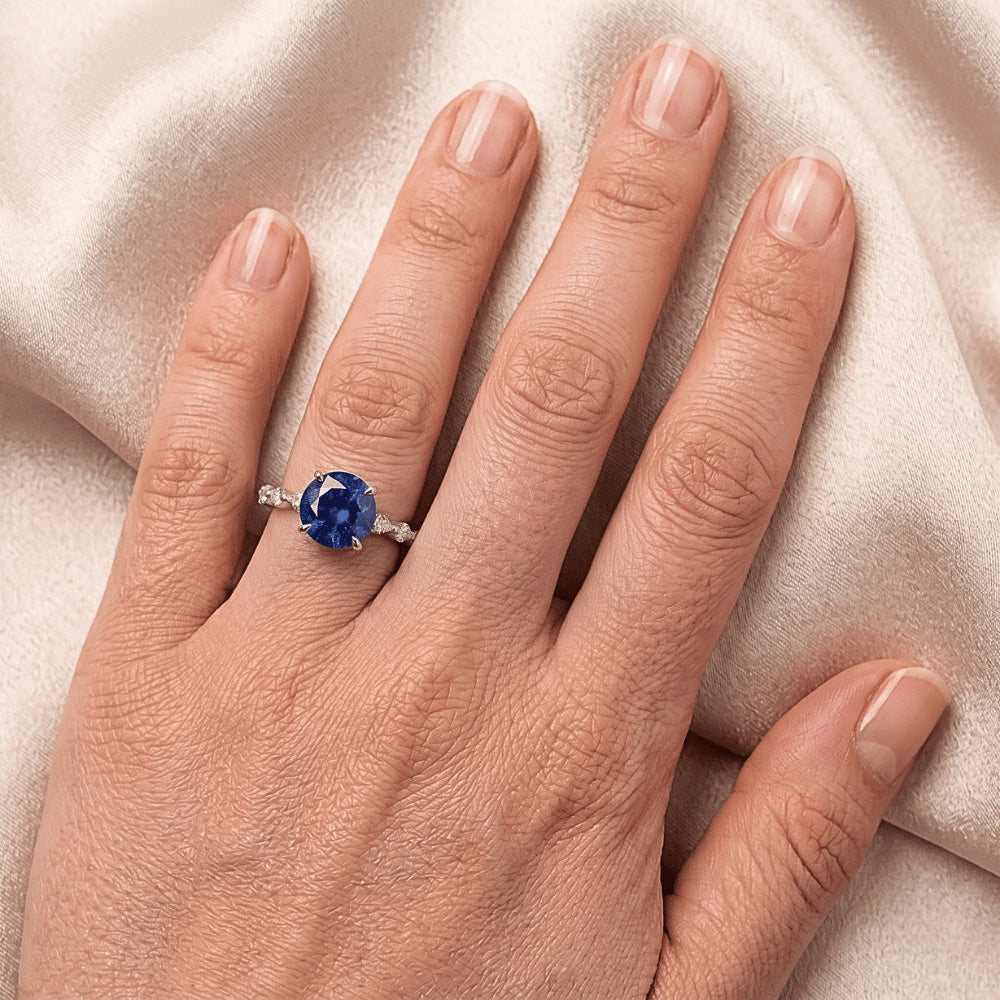 Natural Sapphire Ring 4ct - White Gold 14K