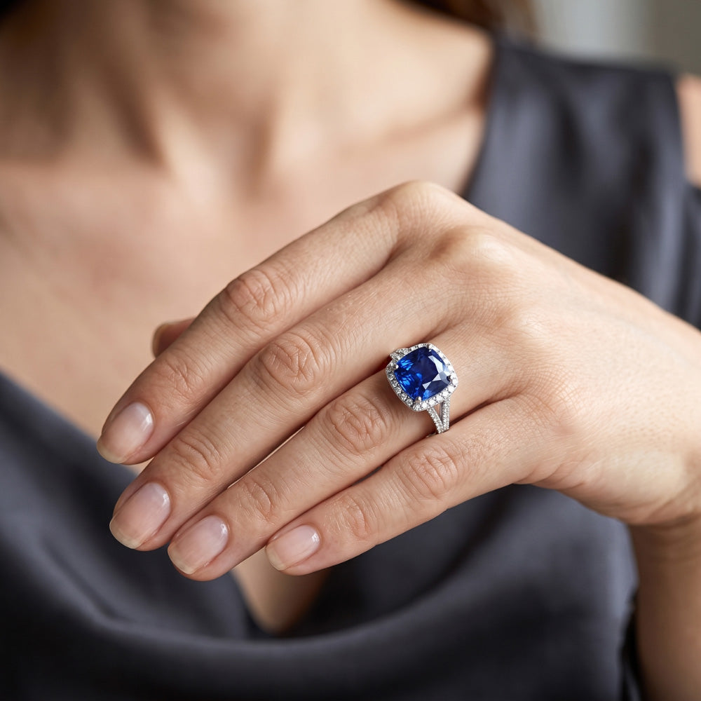 Natural Sapphire Ring 4ct - White Gold 14K