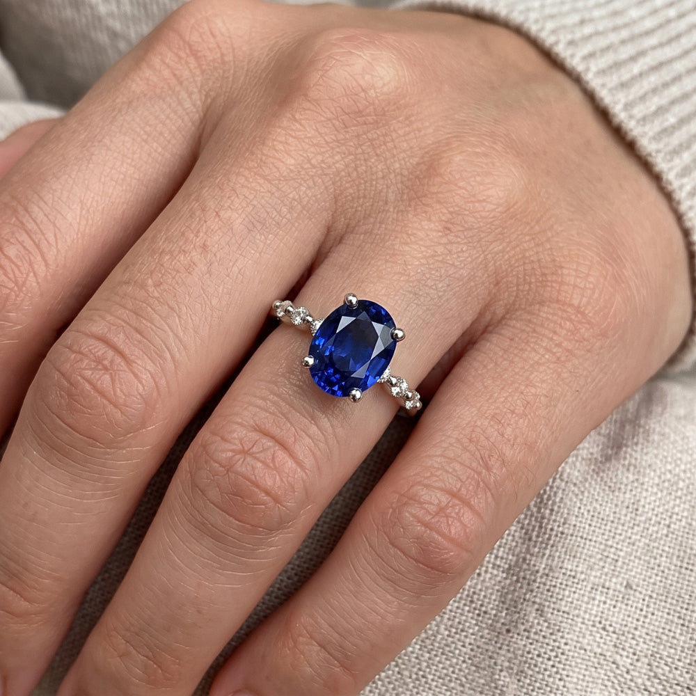Natural Sapphire Ring 4ct - White Gold 14K