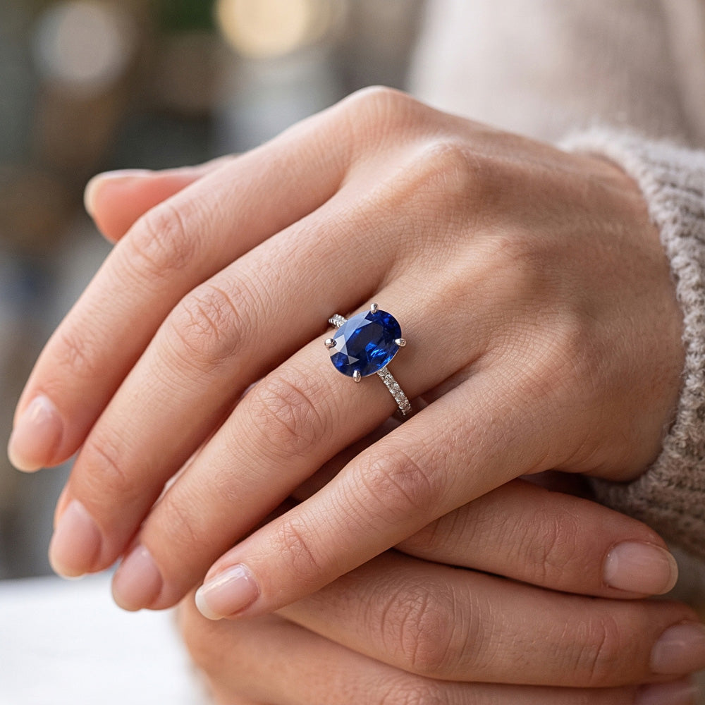 Natural Sapphire Ring 5.25ct - White Gold 14K