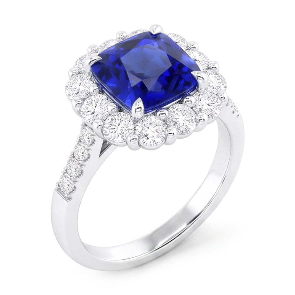 Natural Sapphire Ring 5.50ct - White Gold 14K