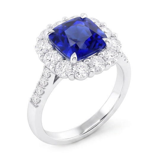 Natural Sapphire Ring 5.50ct - White Gold 14K