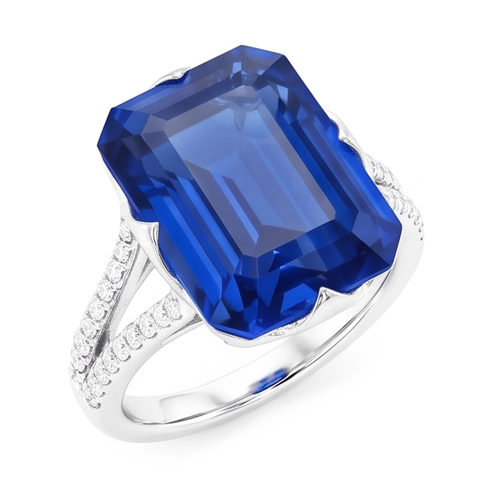 Natural Sapphire Ring 5.50ct - White Gold 14K