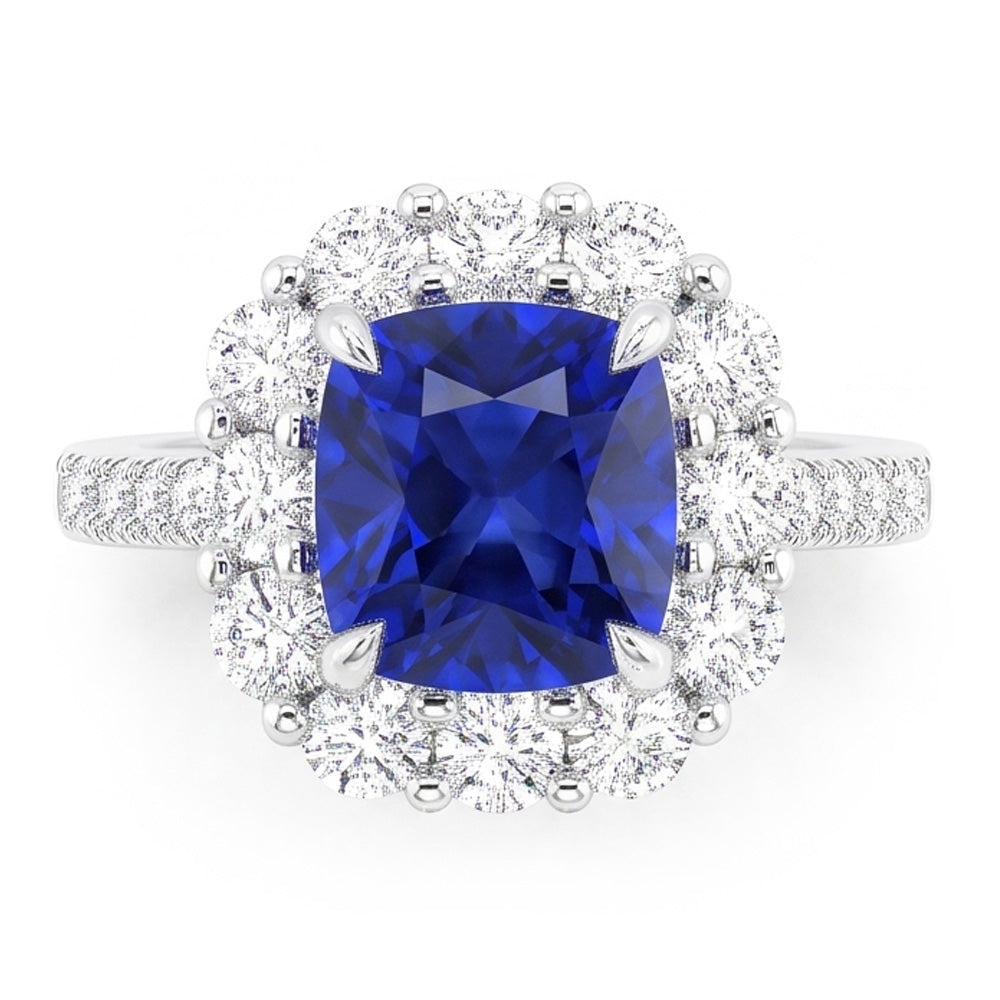 Natural Sapphire Ring 5.50ct - White Gold 14K