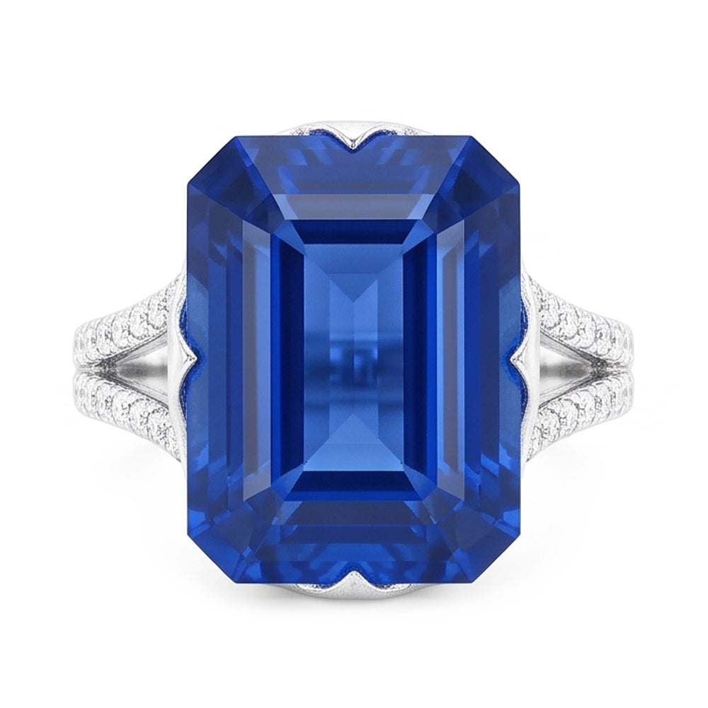 Natural Sapphire Ring 5.50ct - White Gold 14K