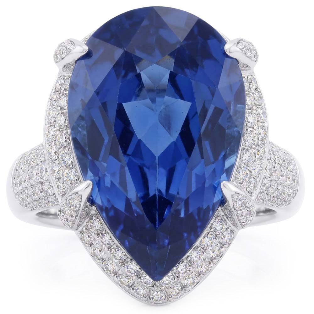 Natural Sapphire Ring 5.50ct - White Gold 14K