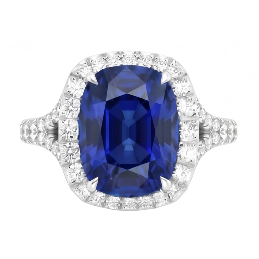 Natural Sapphire Ring 5.50ct - White Gold 14K