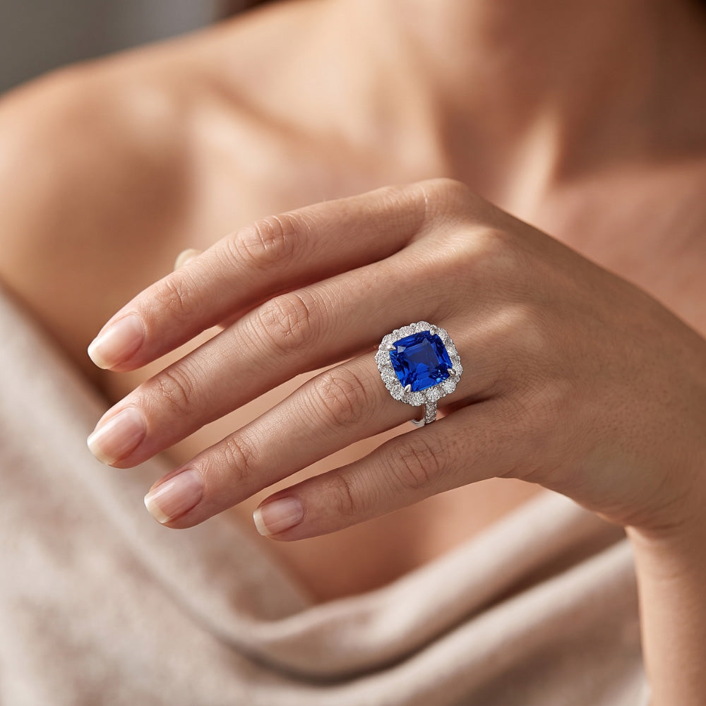 Natural Sapphire Ring 5.50ct - White Gold 14K